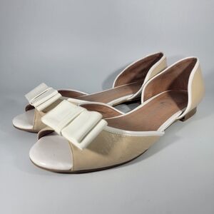Jeffrey Campbell Ibiza Shoes Size 8.5M Open Toe D'orsay Bow Flat Tan Handmade